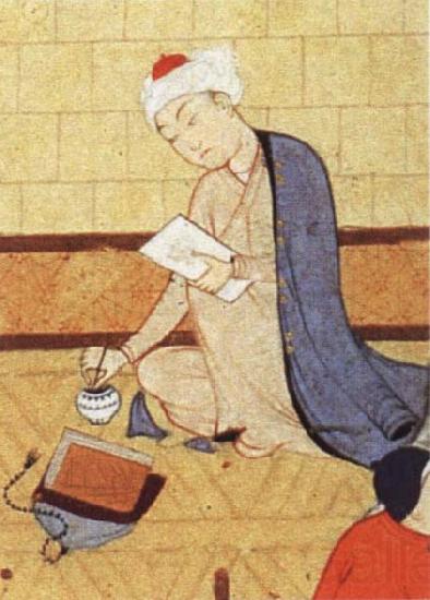 unknow artist Qays,the future Majnun,begins as a scribe to write his poem in honor of the theophany through Layli Norge oil painting art
